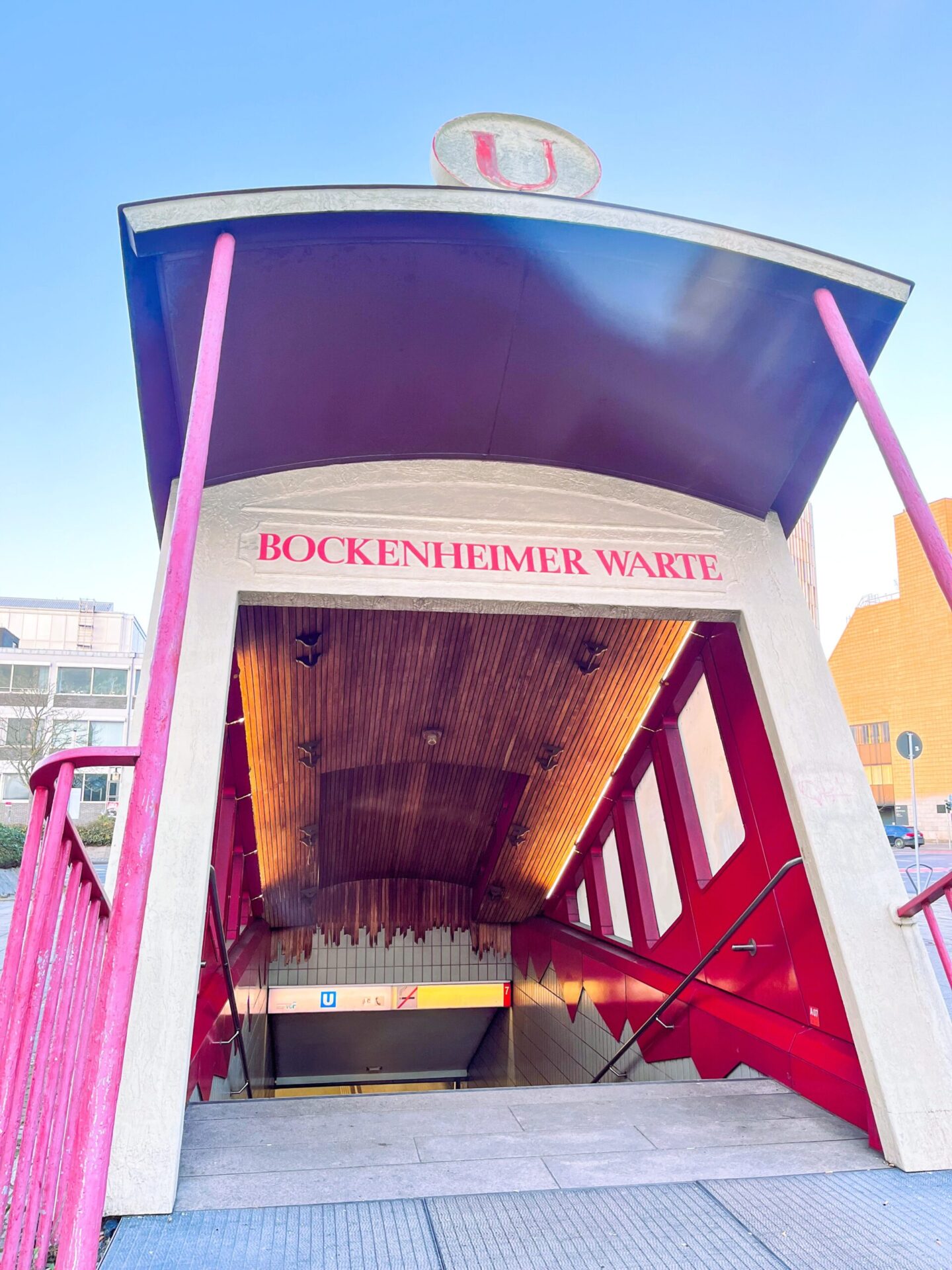 Picture of the famous subway entrance at the Bockenheimer Warte in Frankfurt. 