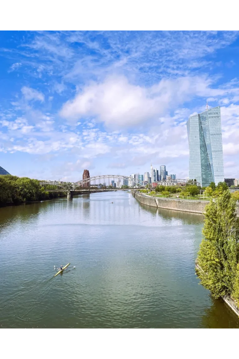 The picture of the main river with the European Central Bank in the background.