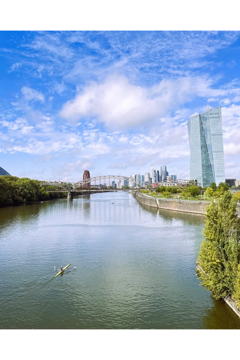 The picture of the main river with the European Central Bank in the background.