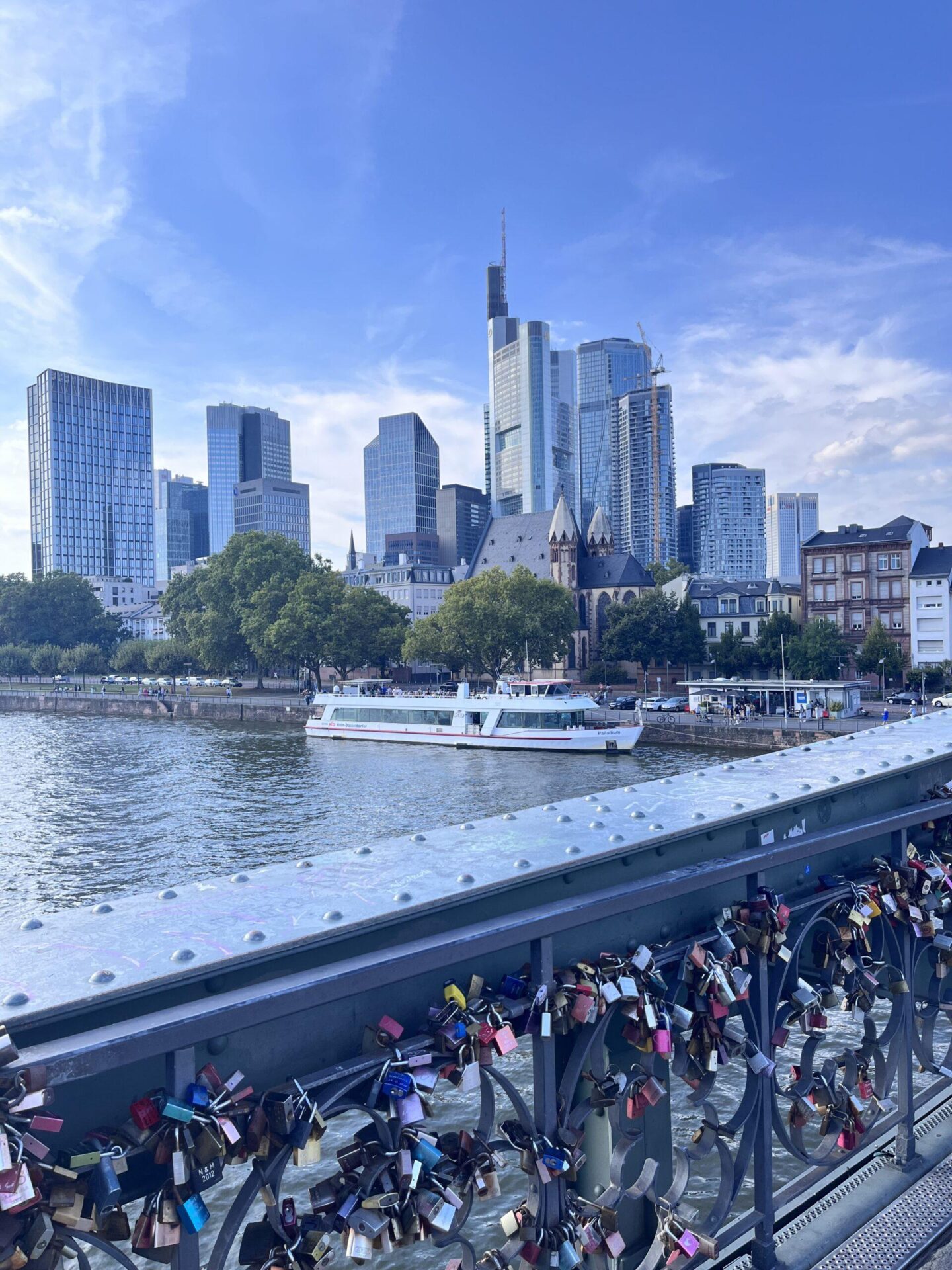 Frankfurt skyline view from the Iron Bridge — one of the best Frankfurt Instagram spots