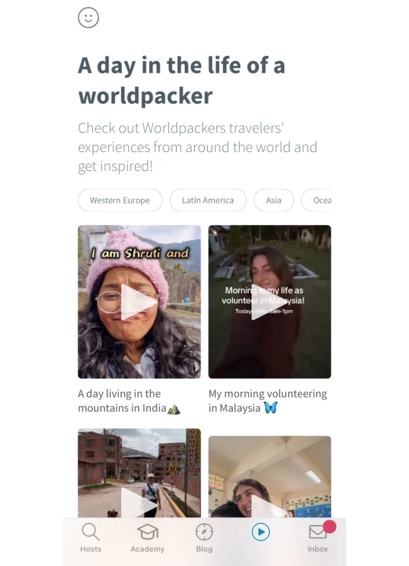 screenshot of the worldpackers app